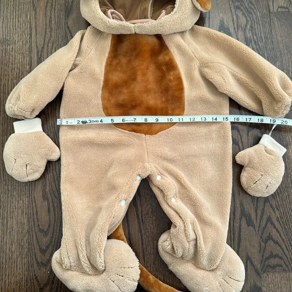 Fun World Baby Dog Costume 12-24M Tan Puppy Fleece Jumpsuit‎ Hood Mittens Tail